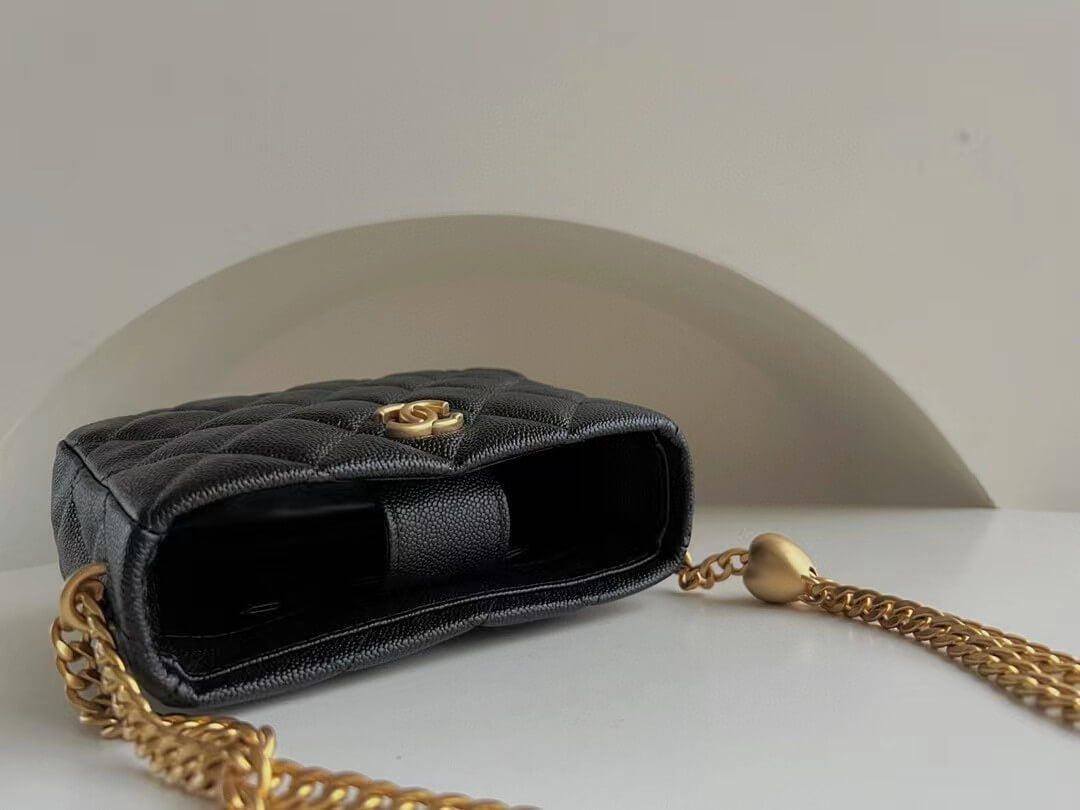 CHA SMALL TOTE BAG Grained Calfskin with Gold-Tone Metal Black AS4437 B14351 94305