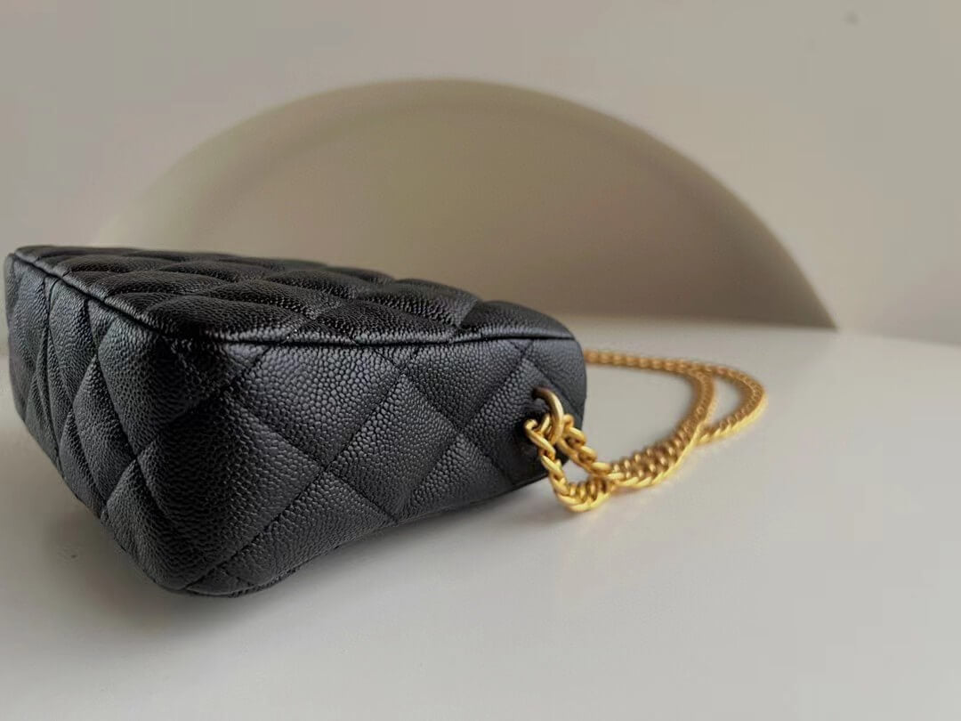 CHA SMALL TOTE BAG Grained Calfskin with Gold-Tone Metal Black AS4437 B14351 94305