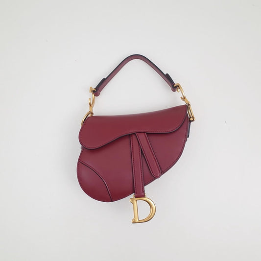 do saddle bag maroon wine red gold 21cm hardware plain leather 6816
