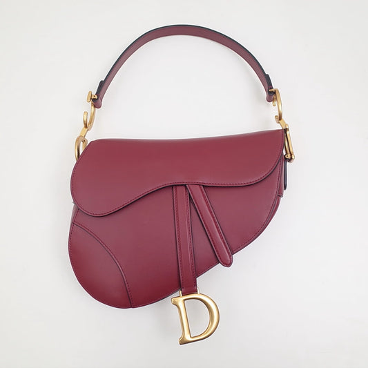do saddle bag maroon wine red gold 26cm hardware plain leather 6816
