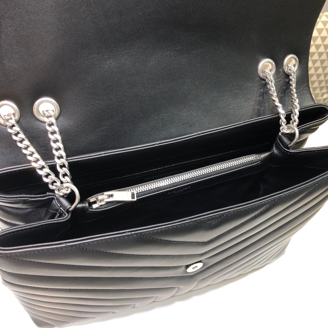 ysl 457014 loulou front flap bag silver hardware supper big size 38cm