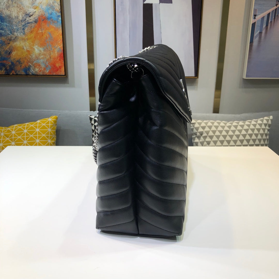 ysl 457014 loulou front flap bag silver hardware supper big size 38cm