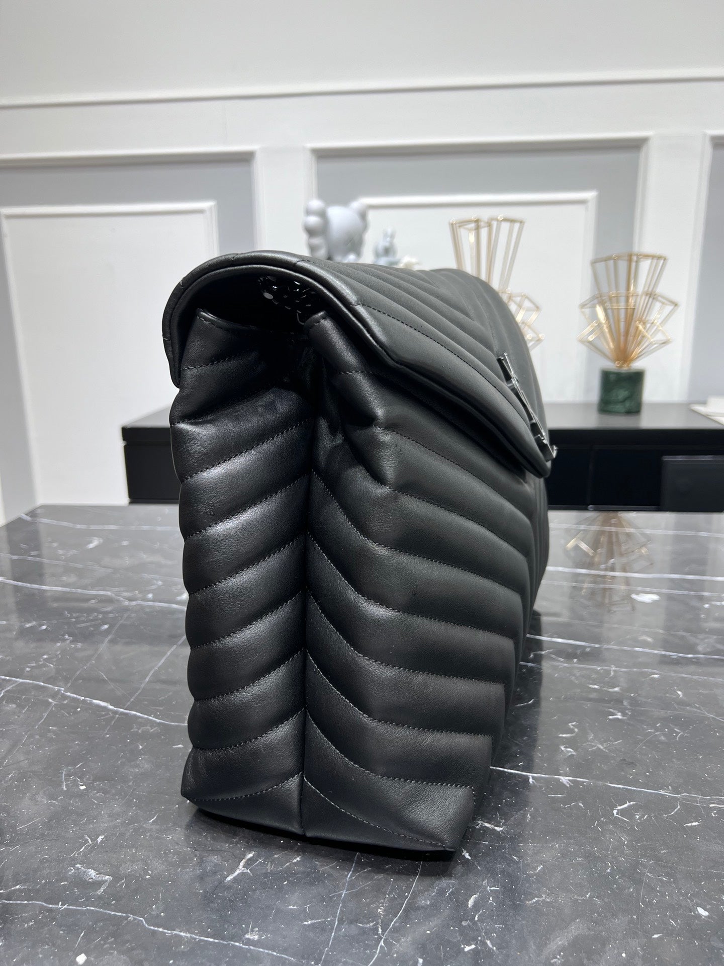 ysl 457014 loulou front flap bag black hardware supper big size 38cm