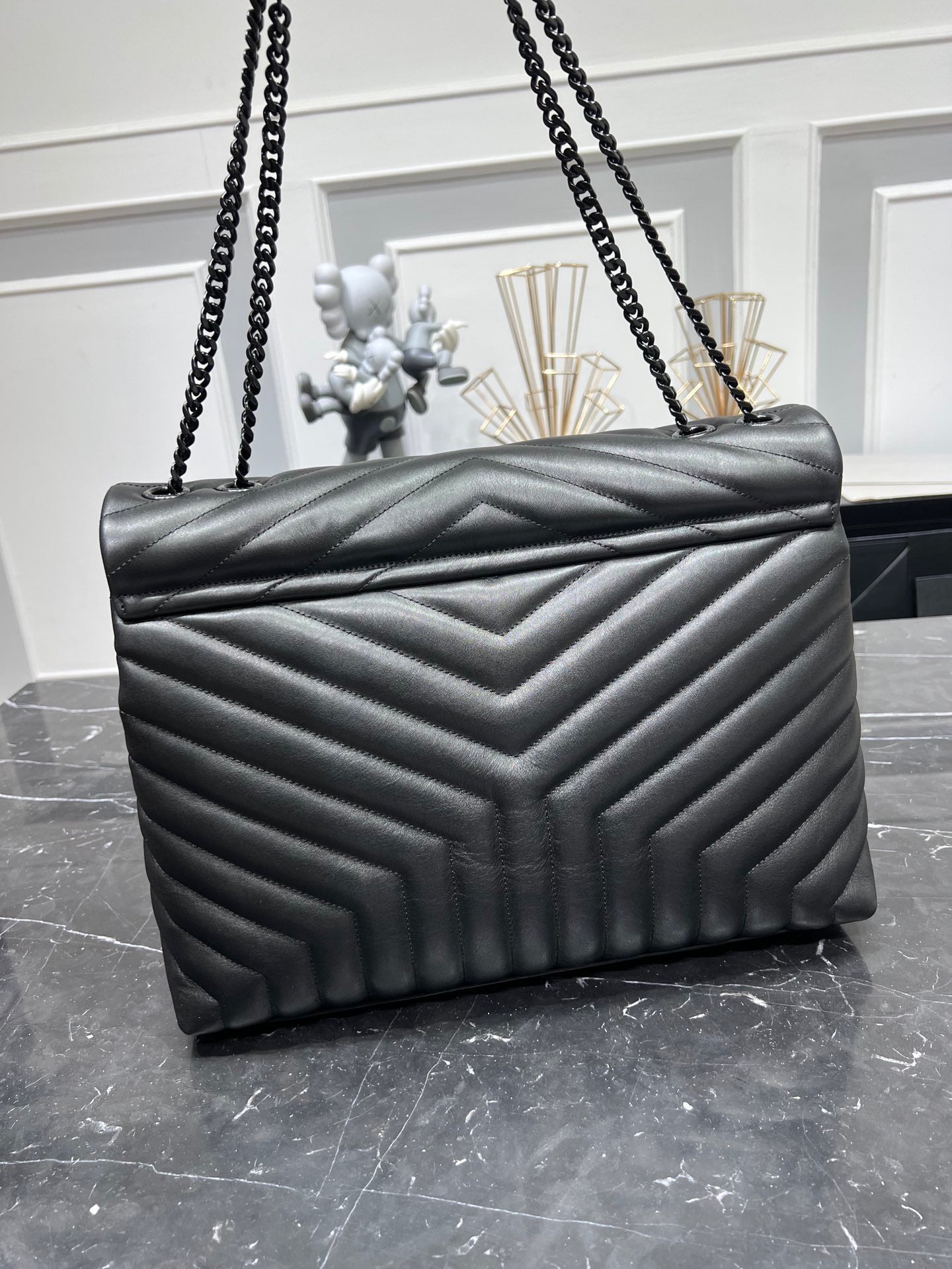 ysl 457014 loulou front flap bag black hardware supper big size 38cm