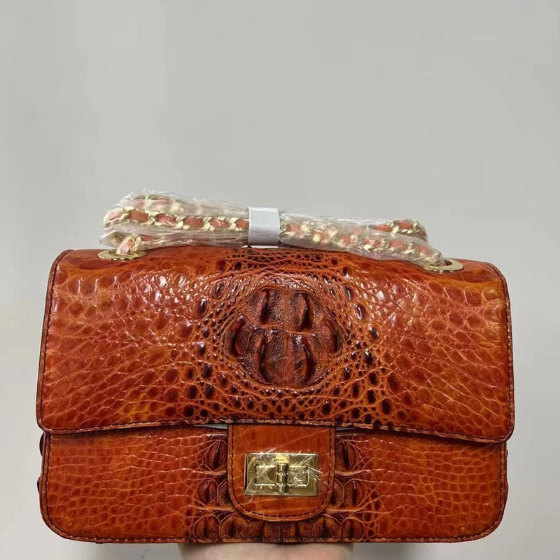 TEE New Skull Crocodile Skin Women's Shoulder Bag Leisure Real Crocodile Leather Lady Crossbody Bag Fashion Large Capacity Bag