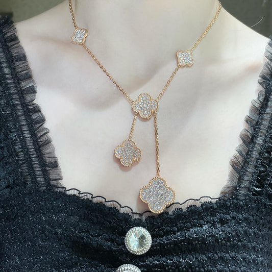 seiko light luxury full diamond four leaf grass tassel necklace xl13168a4