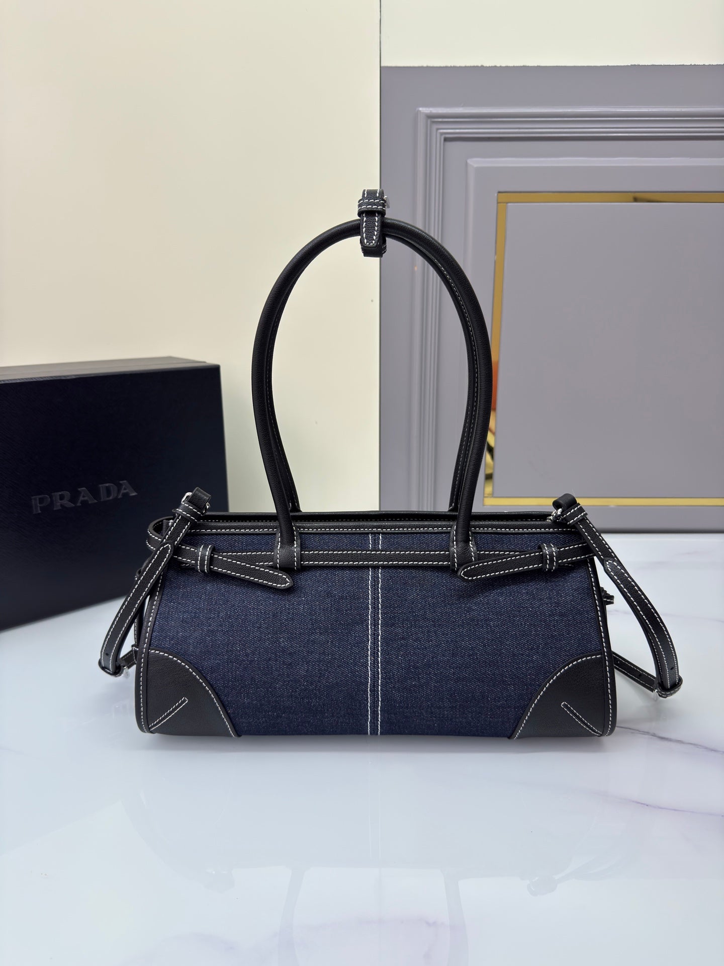 PRA Softlux denim handbag 1BA426 NAVY