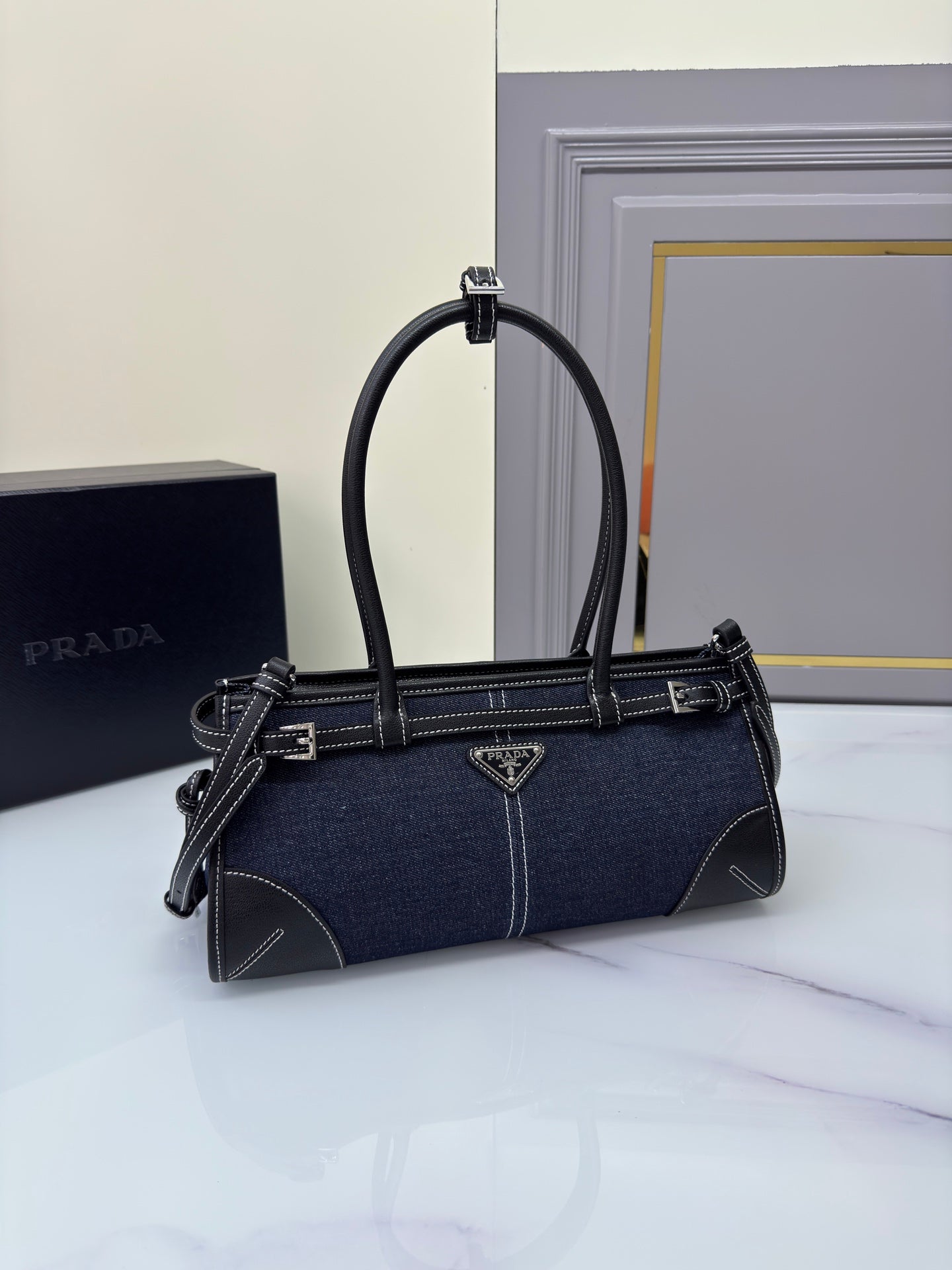 PRA Softlux denim handbag 1BA426 NAVY