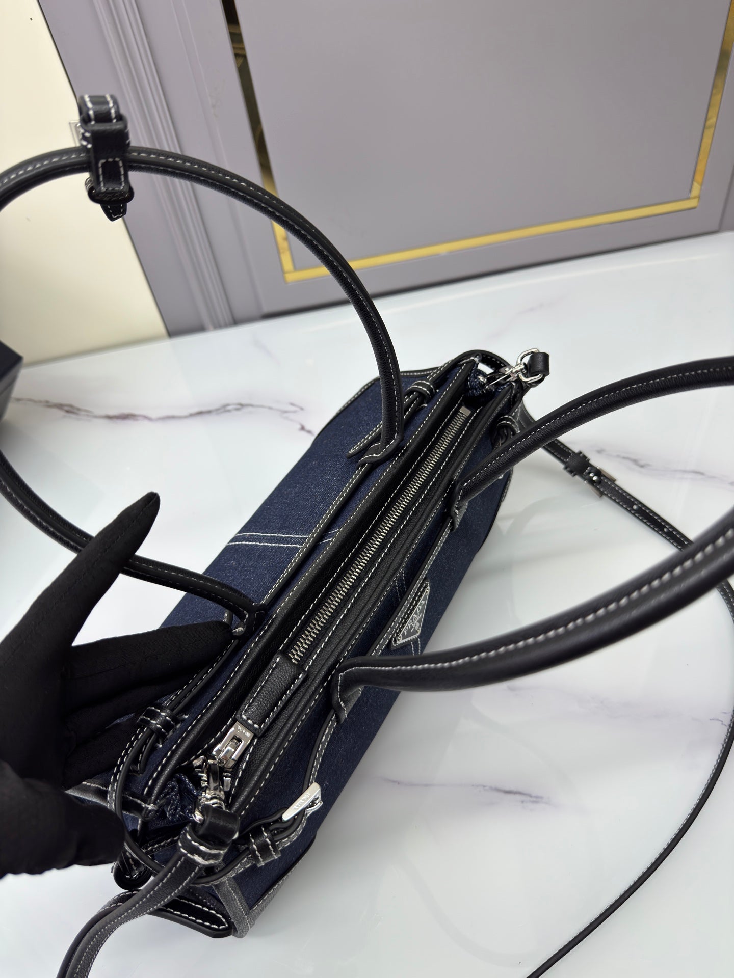 PRA Softlux denim handbag 1BA426 NAVY