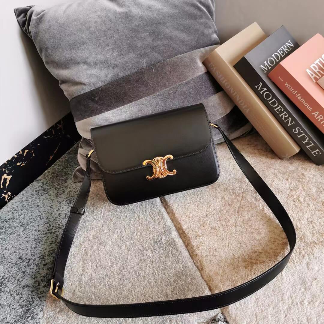 cl 188423 teen triomphe bag in shiny calfskin black