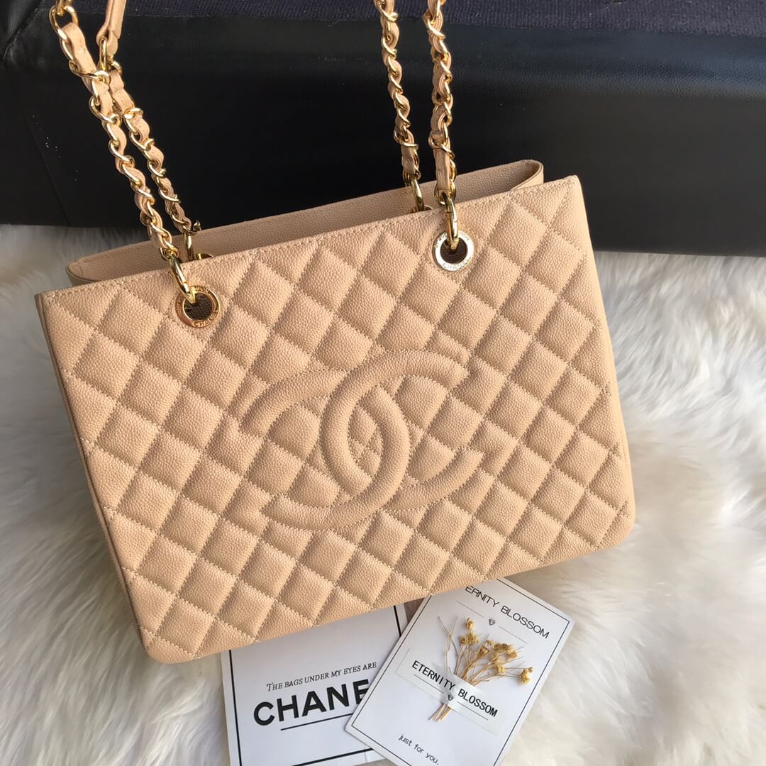 APRICOT TOTE BAG GOLD CAVIAR LEATHER