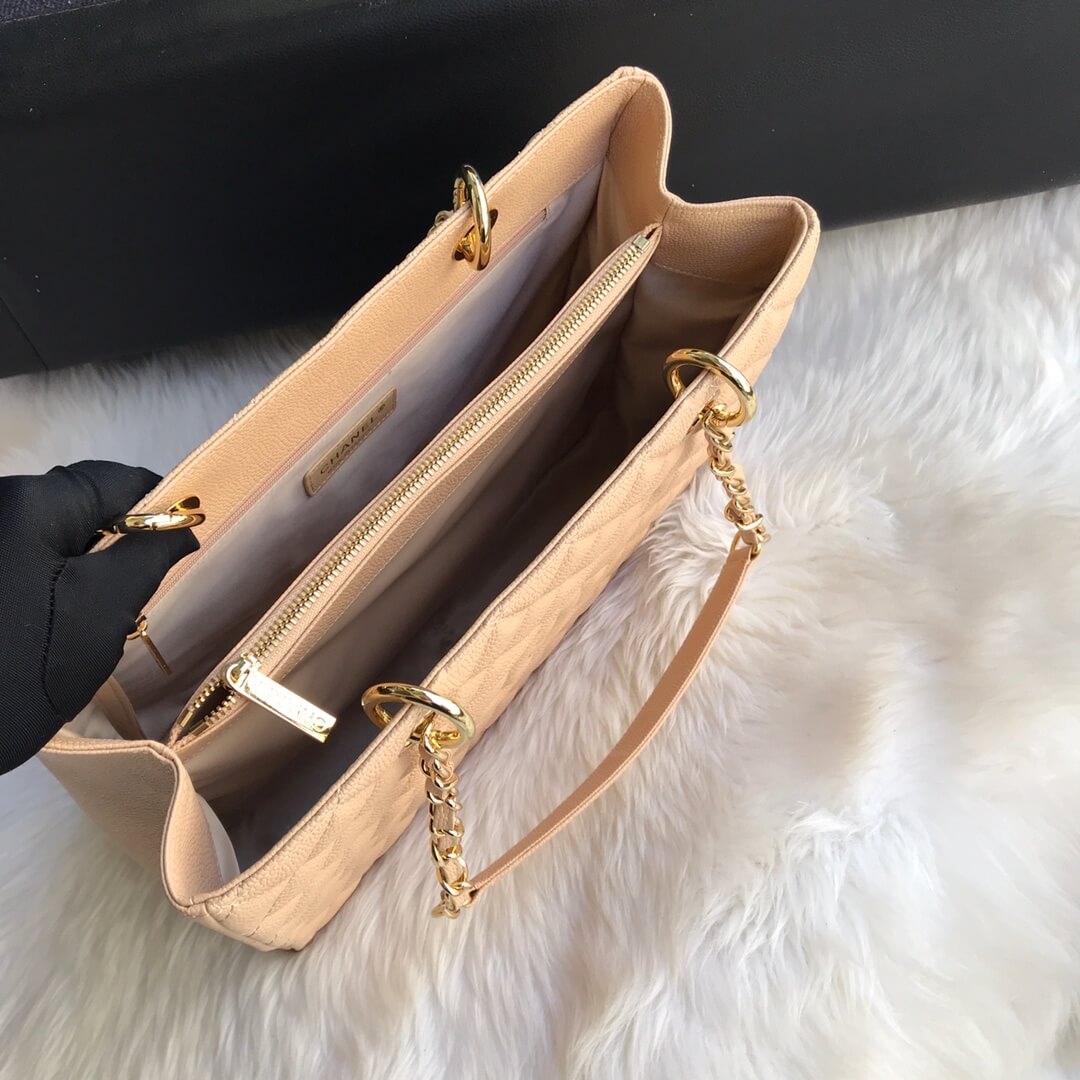 cha tote bag apricot caviar gold hardwre 50995