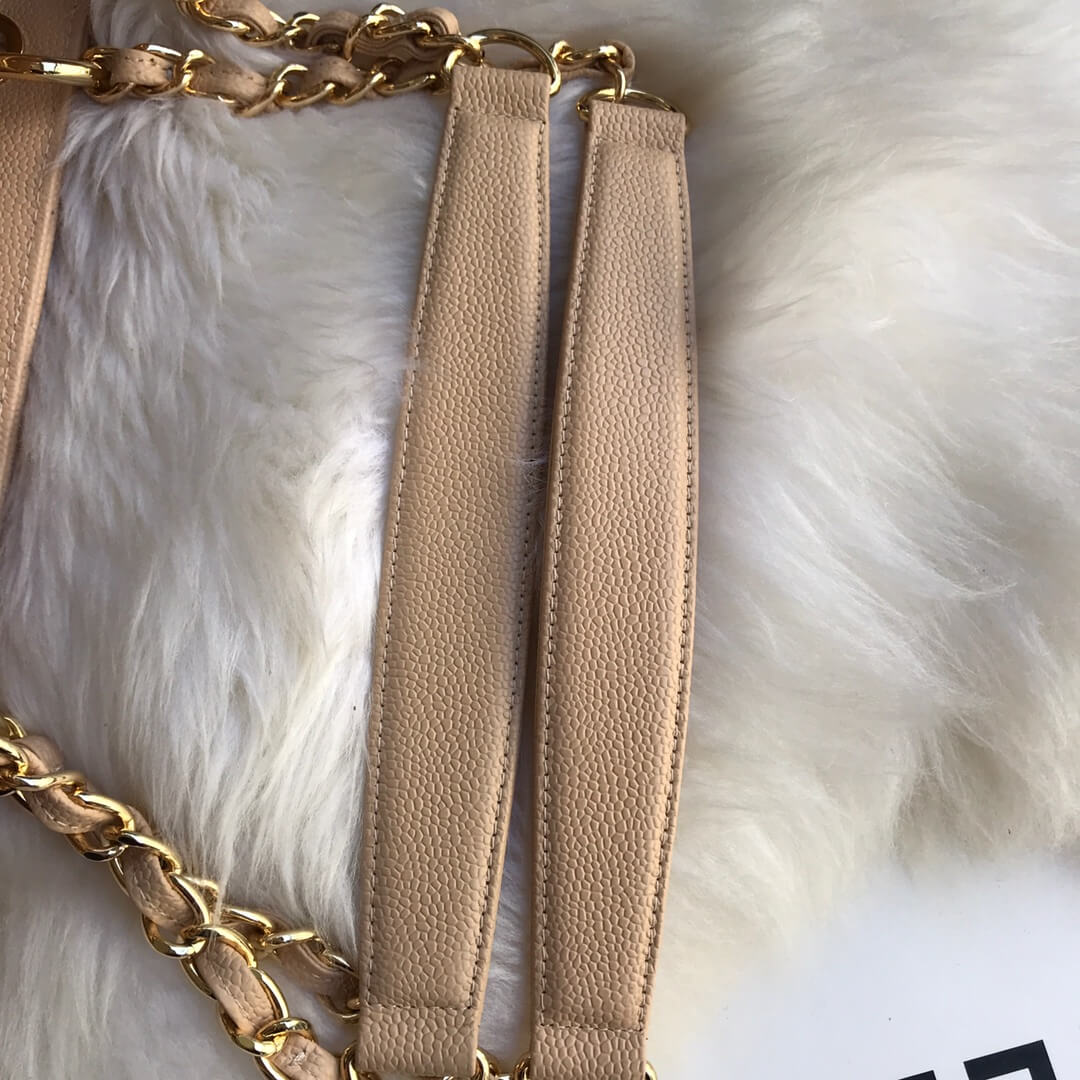 cha tote bag apricot caviar gold hardwre 50995