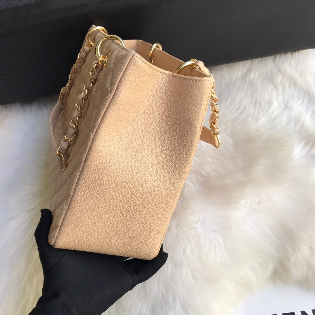 cha tote bag apricot caviar gold hardwre 50995