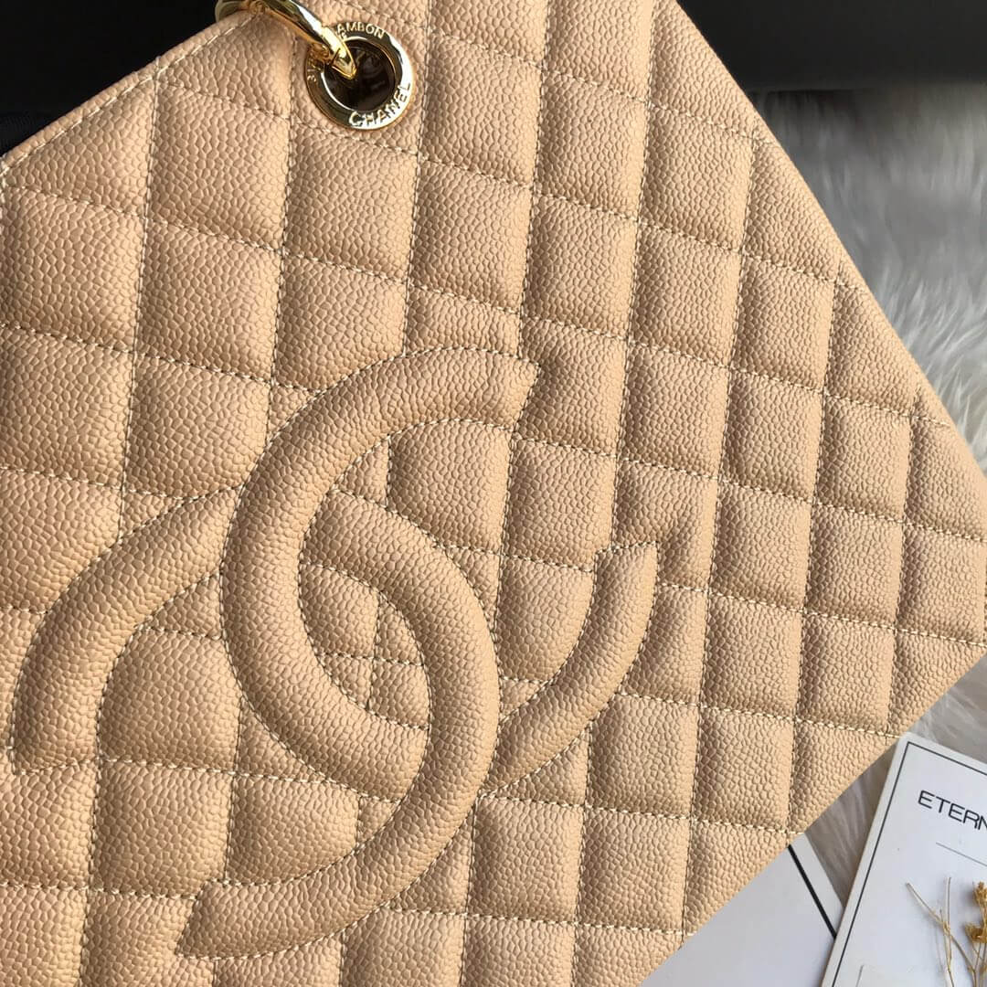 cha tote bag apricot caviar gold hardwre 50995