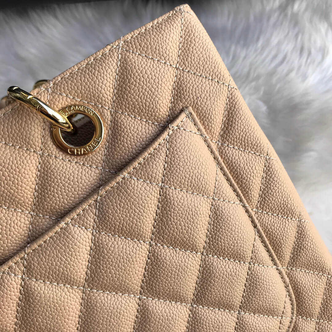 cha tote bag apricot caviar gold hardwre 50995