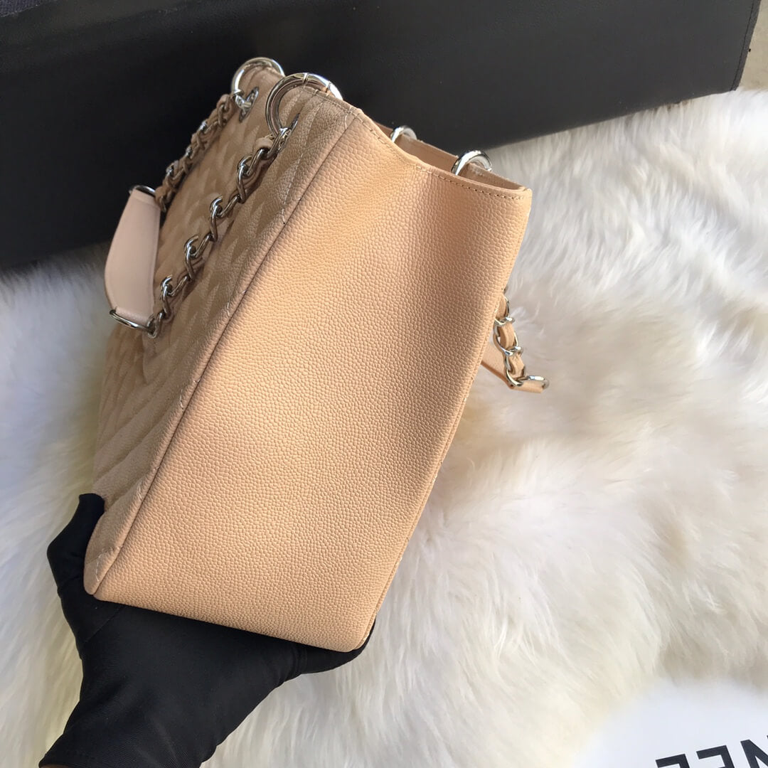 cha tote bag apricot caviar silver hardwre 50995