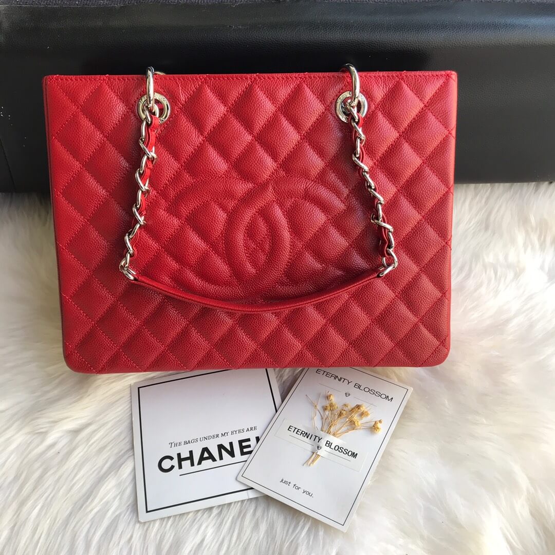 cha tote bag red caviar silver hardwre 50995