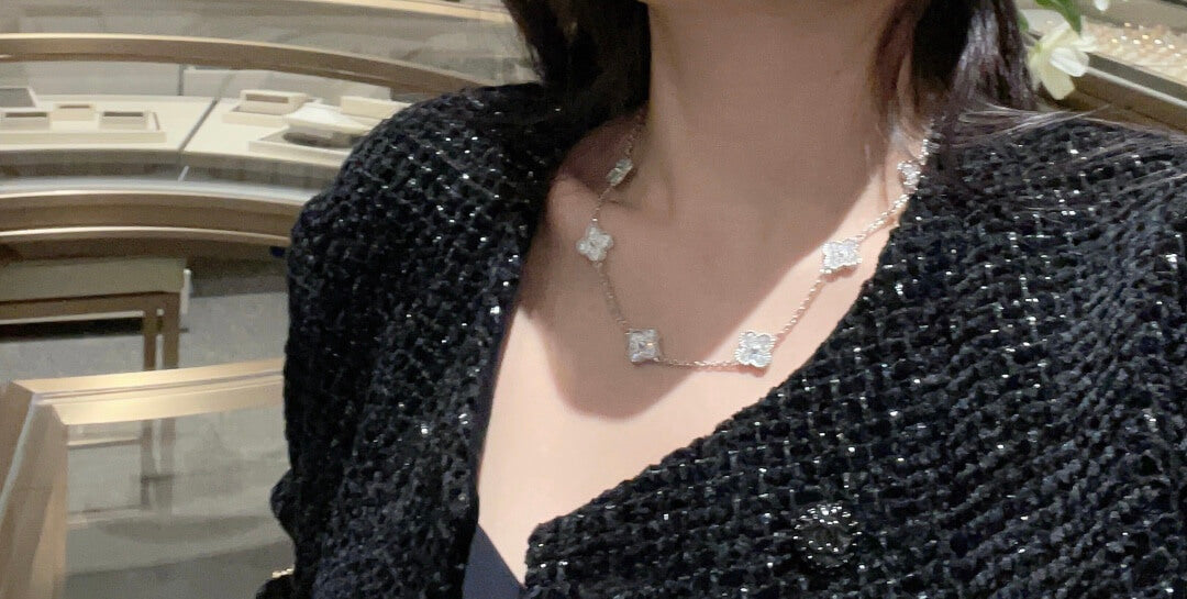 ten dropped four leaf grass 18k platinum full diamond short chain xlfd011c2