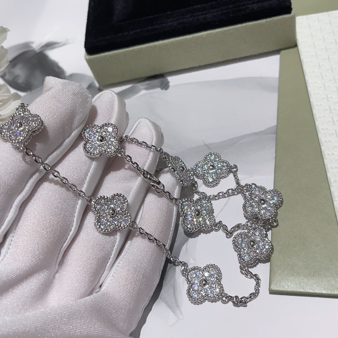 ten dropped four leaf grass 18k platinum full diamond short chain xlfd011c2