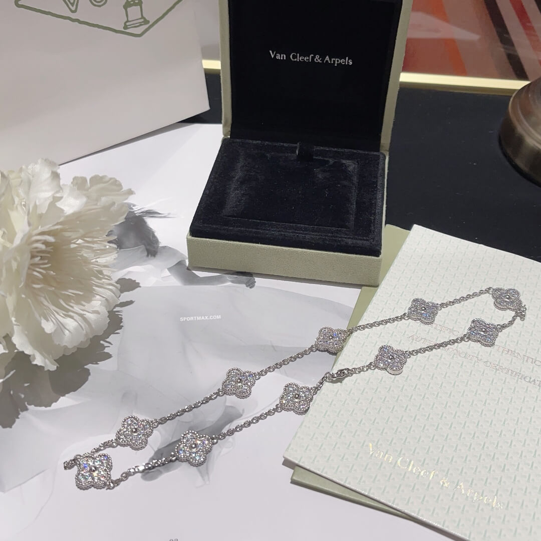 ten dropped four leaf grass 18k platinum full diamond short chain xlfd011c2
