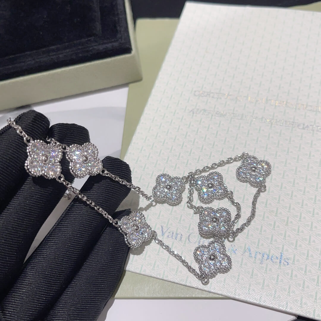 ten dropped four leaf grass 18k platinum full diamond short chain xlfd011c2