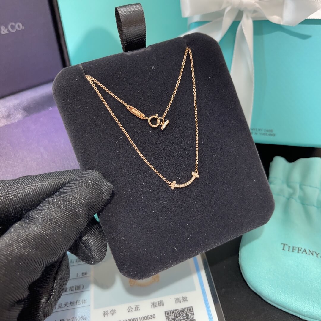 tiffany mini smiley face light luxury high end collarbone chain diamond necklace xlc26