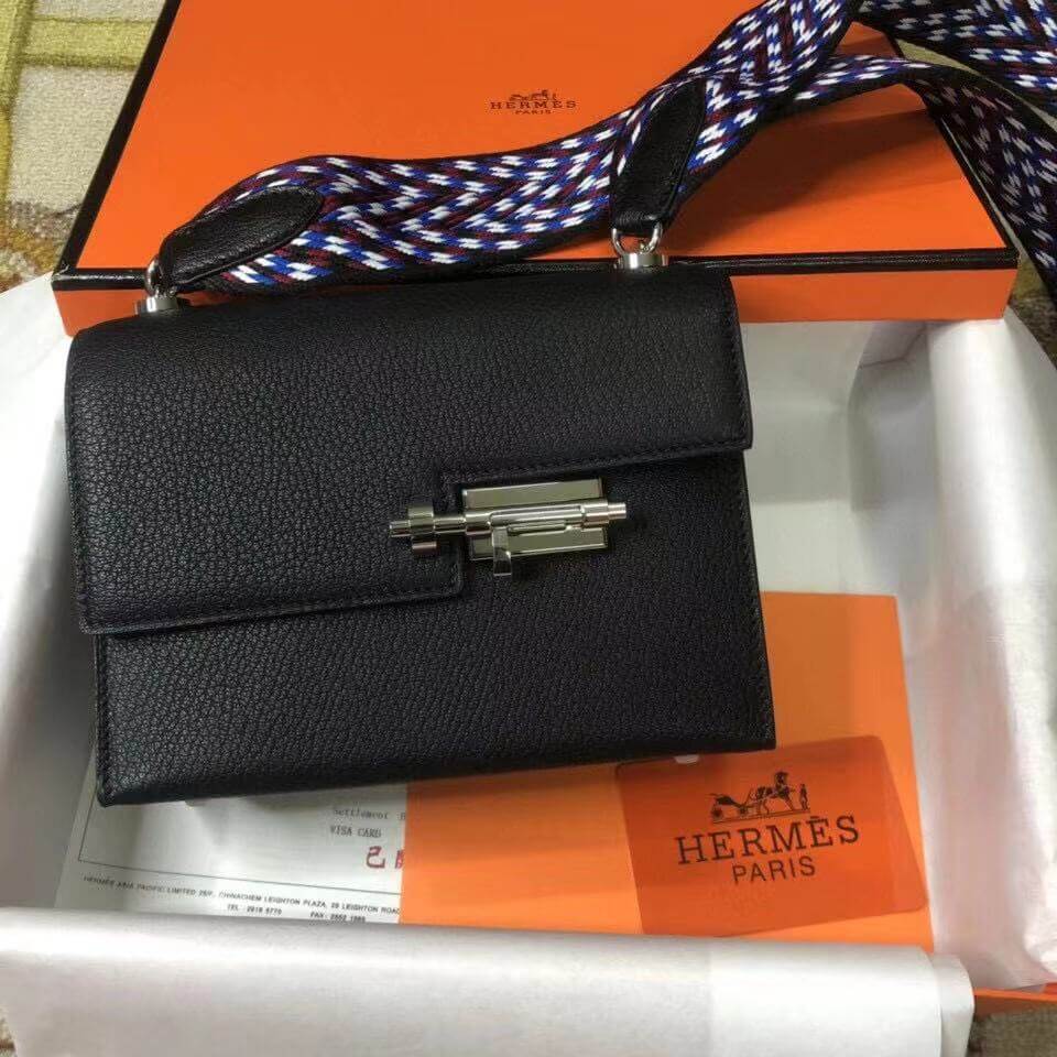 verrou mini 89 black shoulder bag wax thread goat skin full handmade