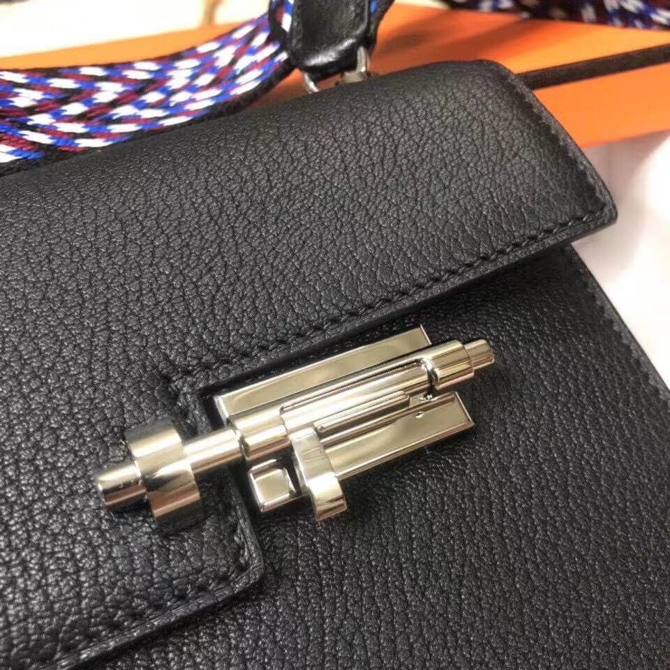 verrou mini 89 black shoulder bag wax thread goat skin full handmade