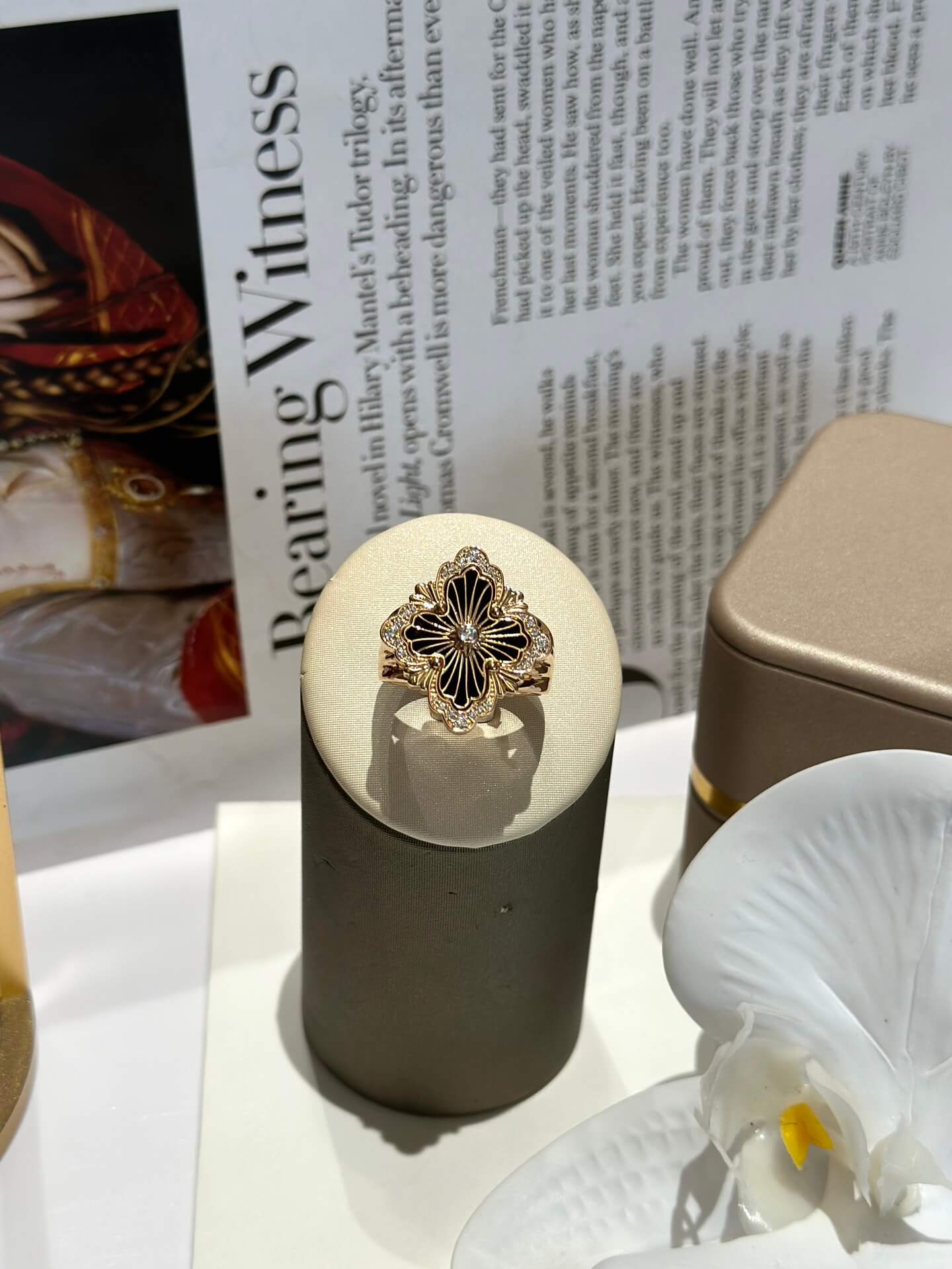 vintage palace style brushed four leaf grass diamond agate malachite ring jzc3