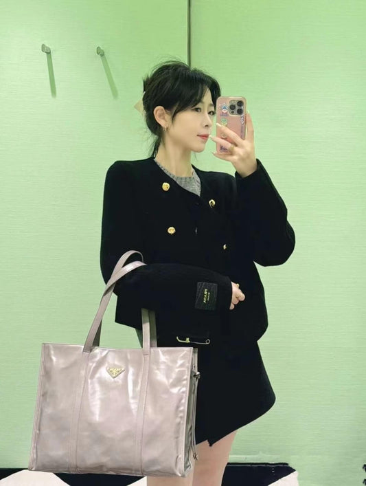 pra waxed leather tote bag premium designer handbag oversized commuter bag women water resistant durable work tote vintage inspired shoulder bag 2024 new collection 1bg460 grey