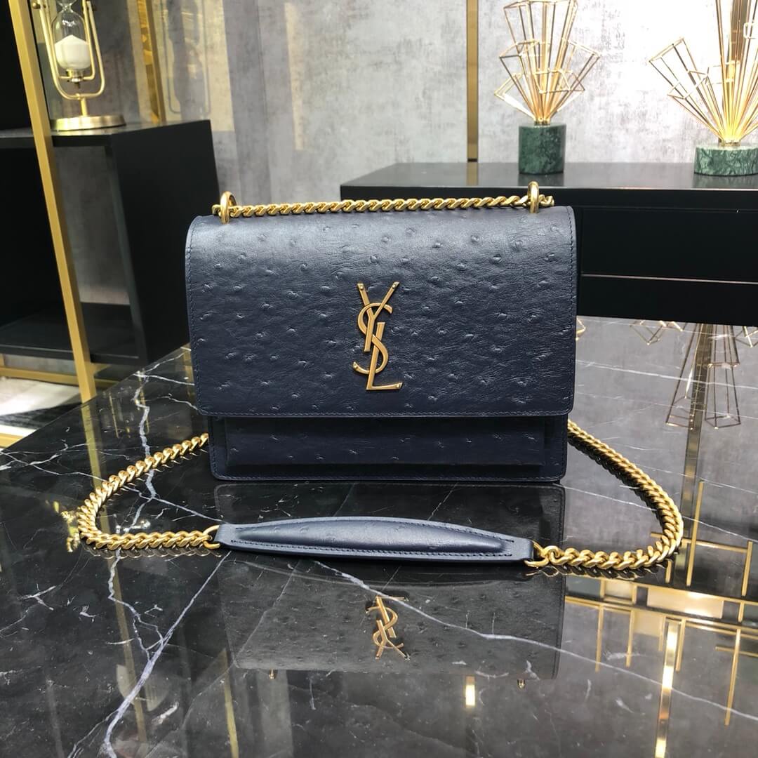 y442906 shoulder bag cross body bags calfskin blue sunset ostrich print leather bag