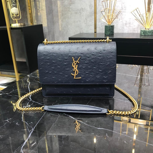 y442906 shoulder bag cross body bags calfskin blue sunset ostrich print leather bag