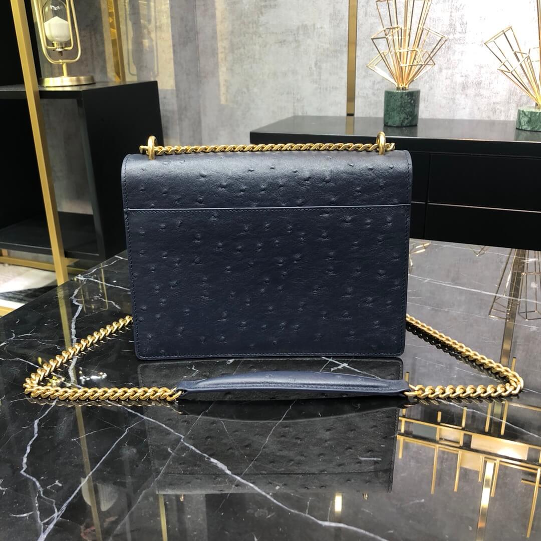 y442906 shoulder bag cross body bags calfskin blue sunset ostrich print leather bag