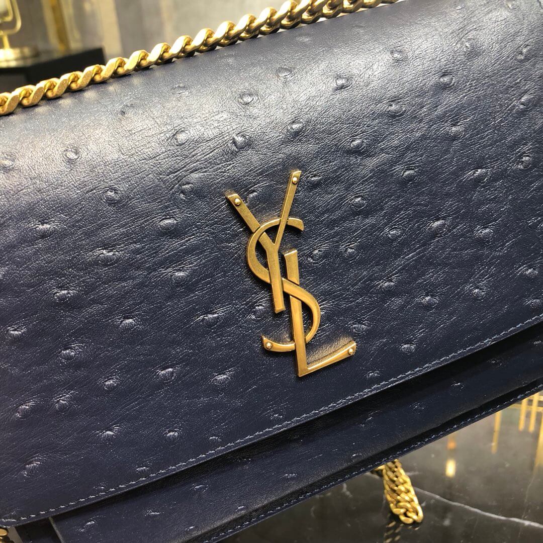 y442906 shoulder bag cross body bags calfskin blue sunset ostrich print leather bag