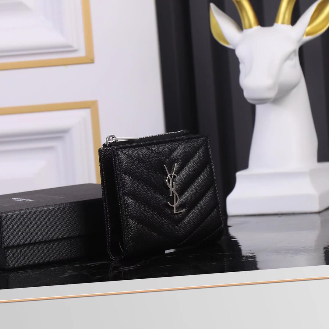 ys l517045 wallet black metallic silver leather free shipping µĸ±±¾
