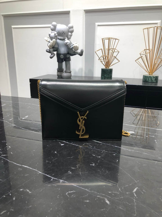 ysl 532750 black cassandra medium chain bag in smooth leather
