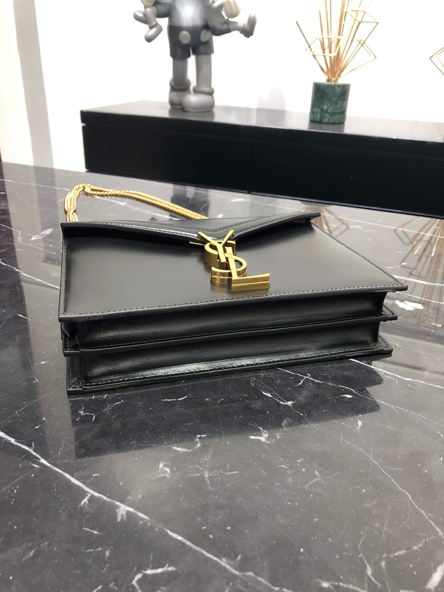 ysl 532750 black cassandra medium chain bag in smooth leather