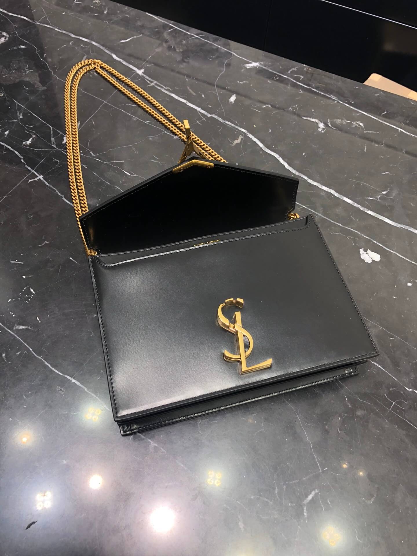 ysl 532750 black cassandra medium chain bag in smooth leather