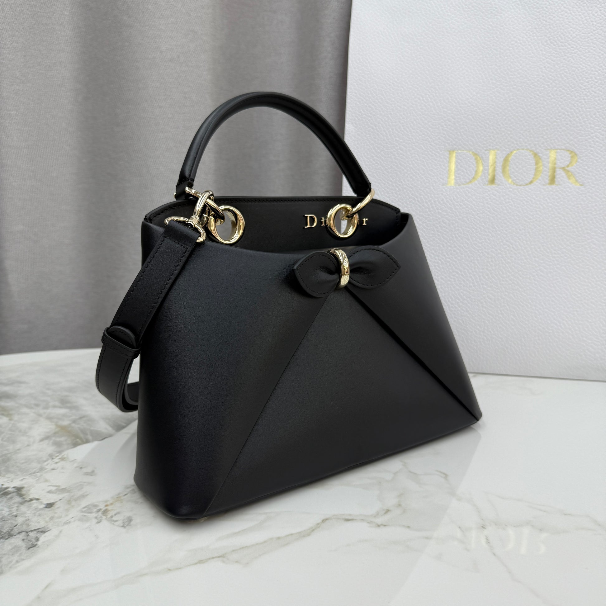 Dior Bow Tote Black Gold Hardware DO0737 - Image 2