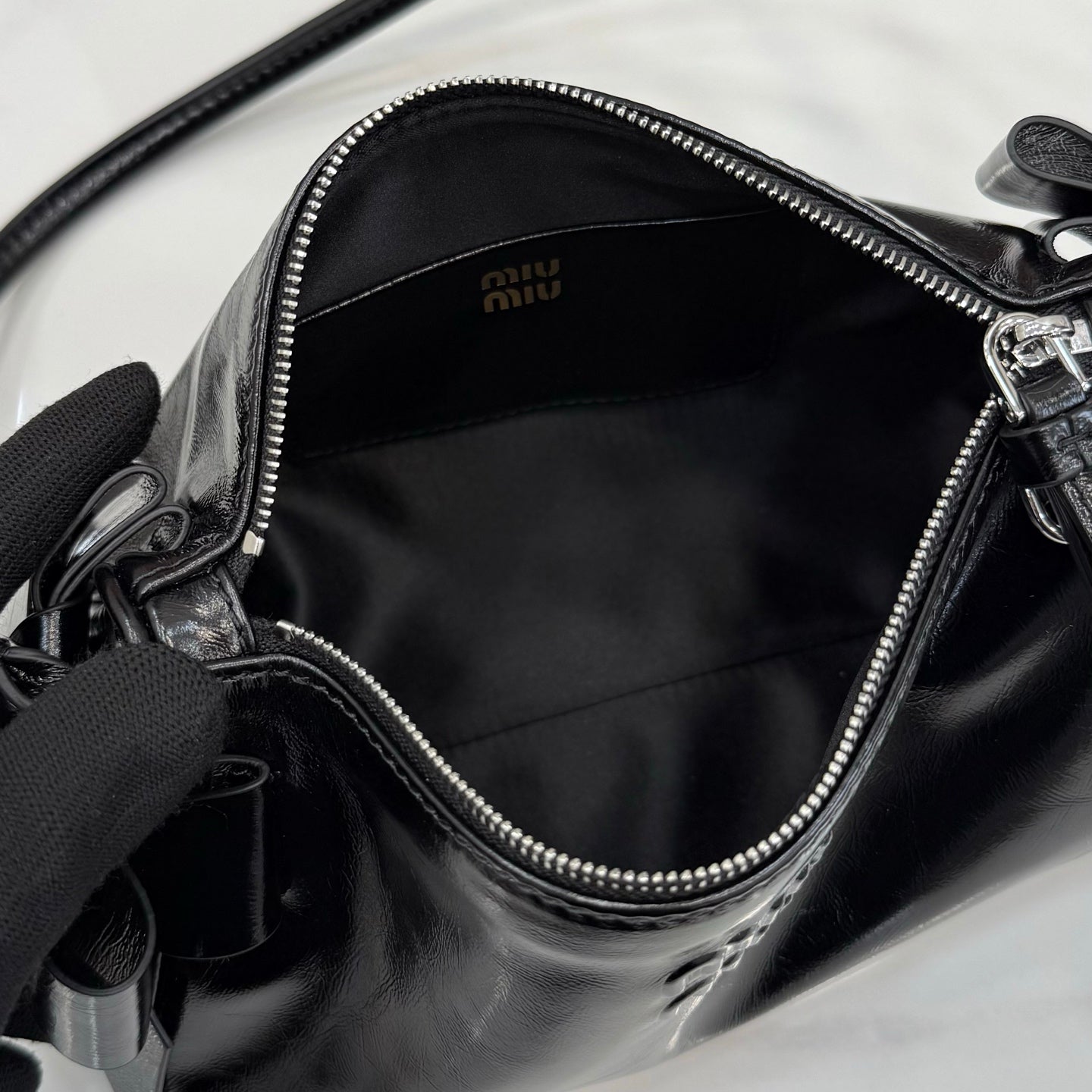 Miu Miu Classic Shoulder Bag Black Patent Leather 5NE029