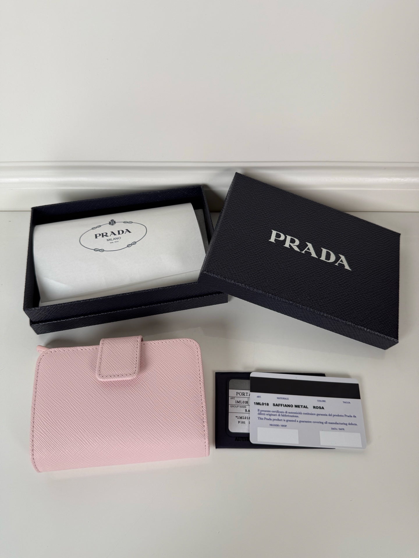 Prada Saffiano Leather Short Wallet Pink 1ML018 - View 9