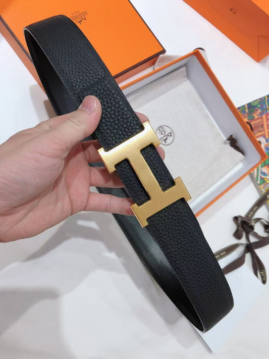 hermes H belt for men gold buckle reversible leather strap 38mm black 260317