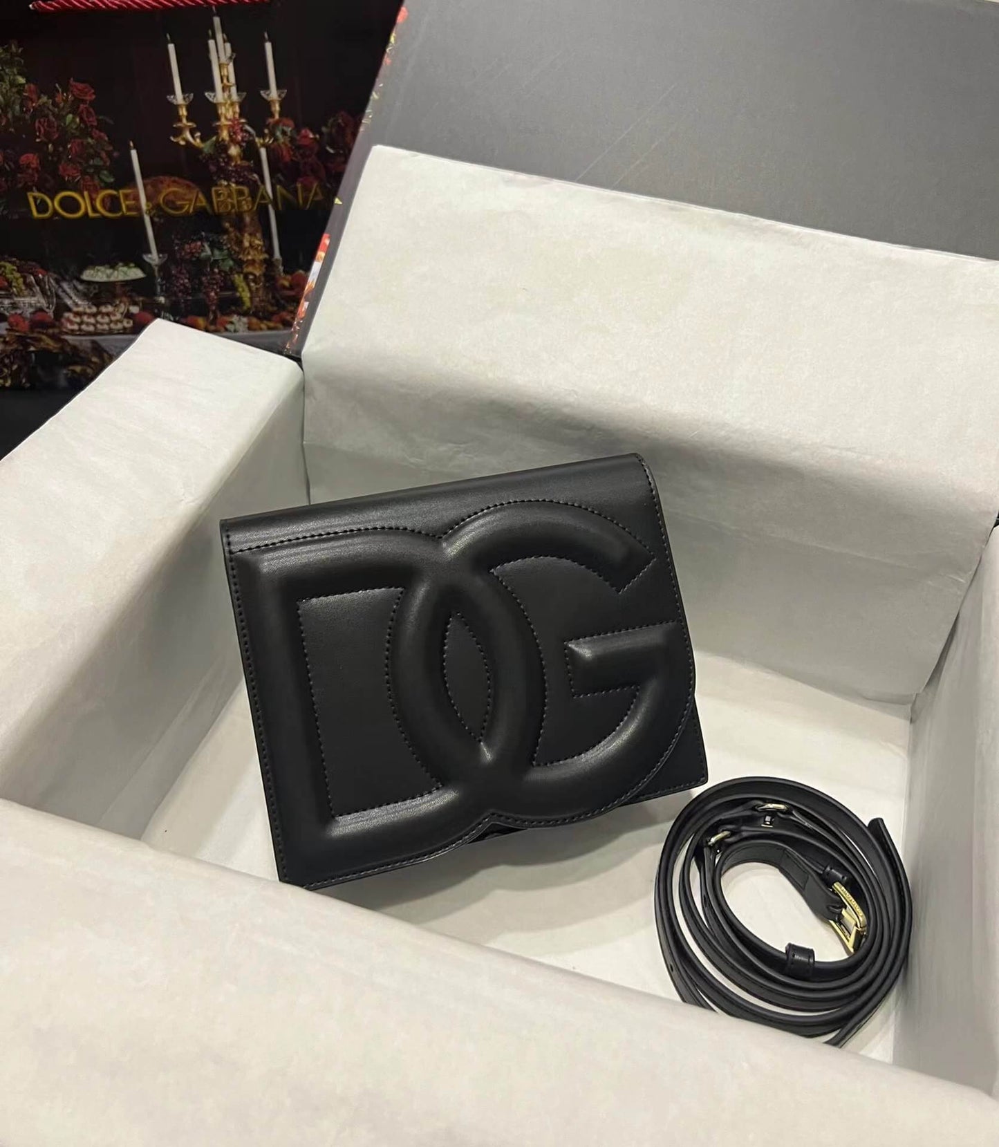 1b017 230226 dg black cowhide leather shoulder bag sling cross body bag