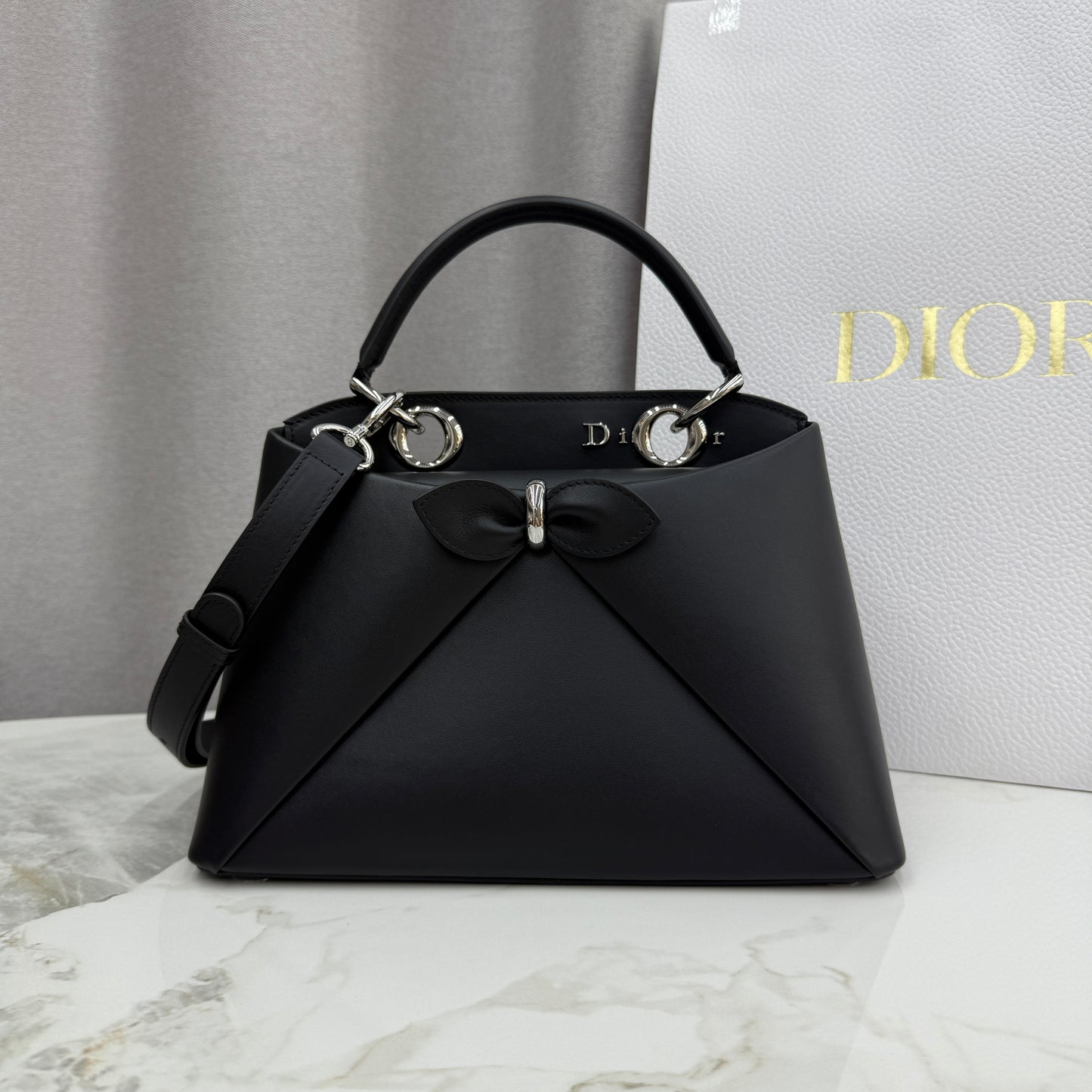 Dior Bow Tote Black Silver Hardware DO0737 - Image 1