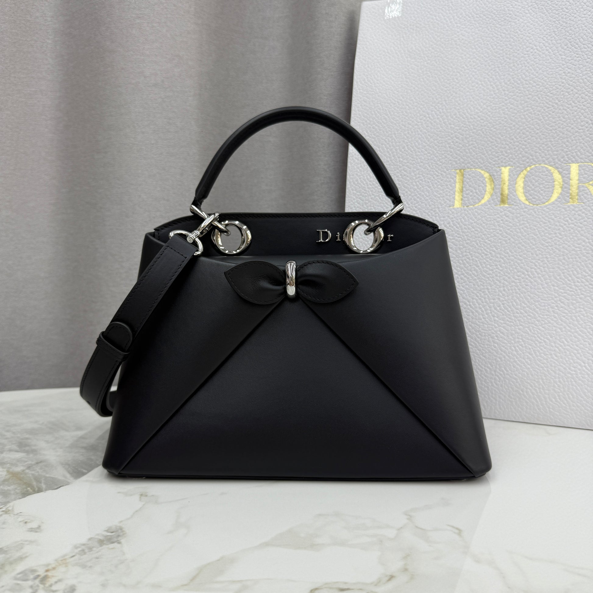 Dior Bow Tote Black Silver Hardware DO0737 - Image 1