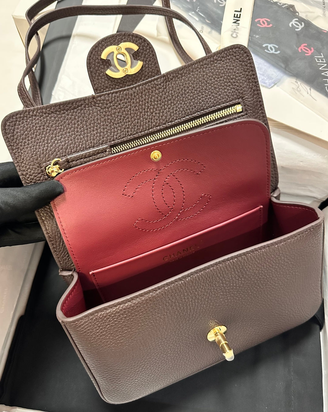 Chanel Maxi Flap Bag Coffee Gold Hardware AS6573