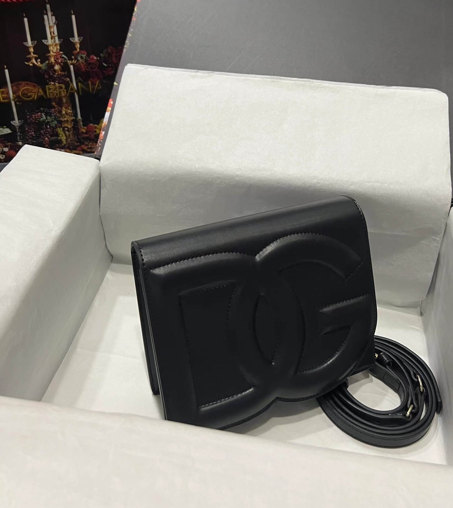 1b017 230226 dg black cowhide leather shoulder bag sling cross body bag