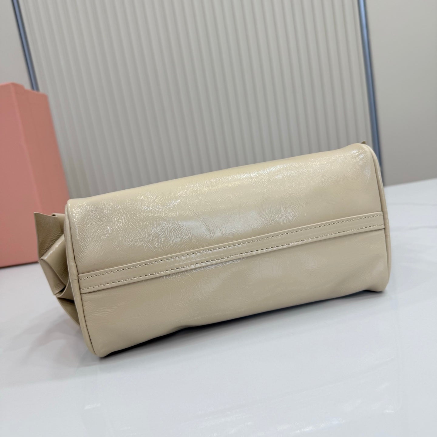 Miu Miu Classic Shoulder Bag Beige Patent Leather 5NE029