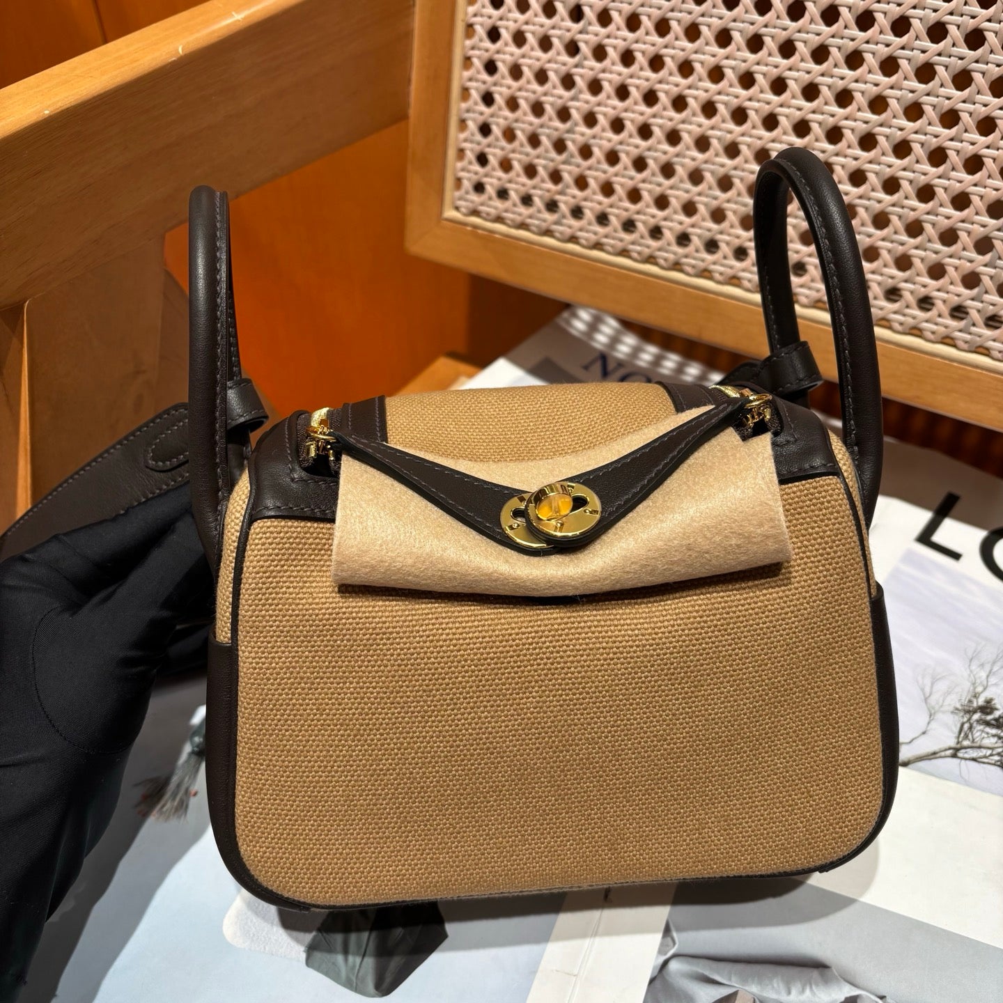 Hermes Lindy 19 Canvas Mousse Date Brown LD2607301